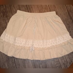 Cupshe Tan Skirt with White Lace Size L